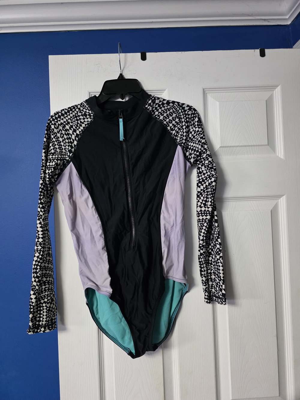 Speedo Black, Lavender & Teal Long-Sleeve One-Piece Swimsuit